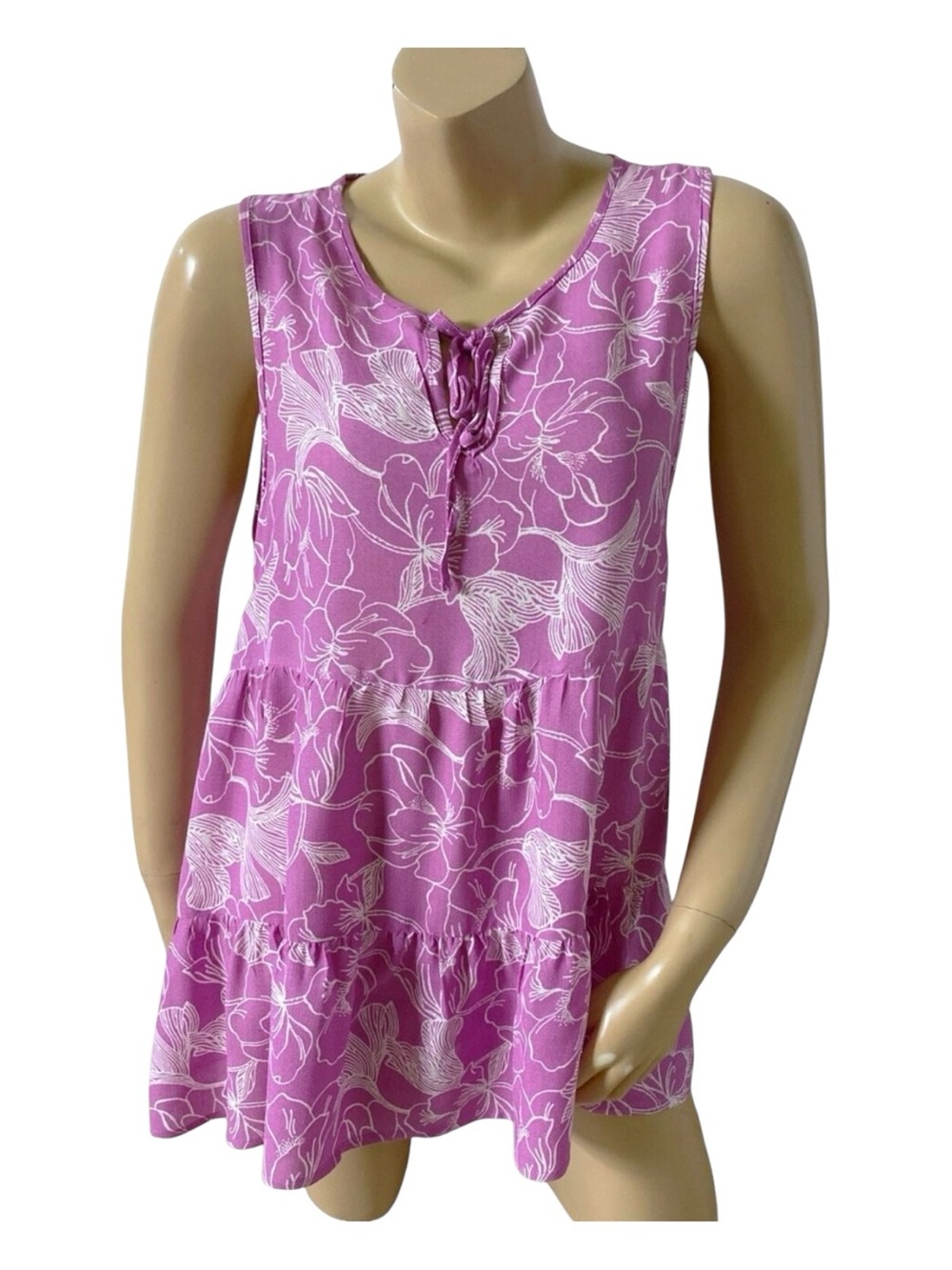 Cynthia Rowley Tunic Top Womens Small Sleeveless Tiered Floral Keyhole Neck
